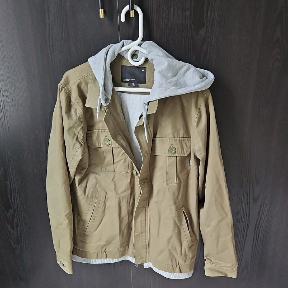 Men's Army Green Jacket with Gray Hood